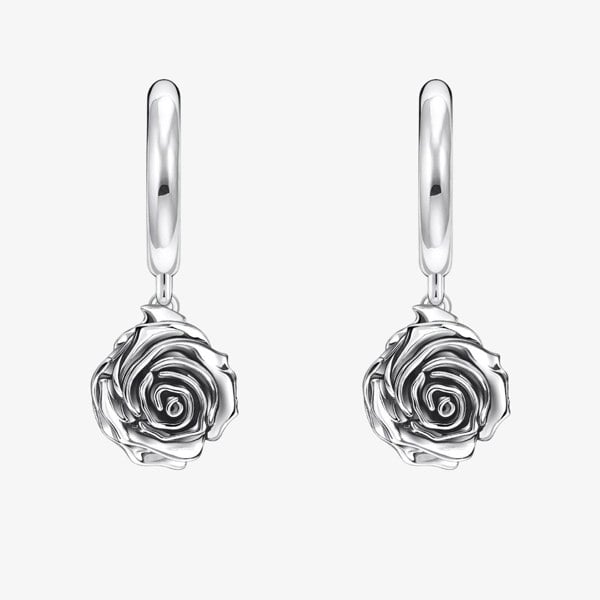 THOMAS SABO Midnight Rose Silver Rose Hoop Dropper Earrings CR757-637-21