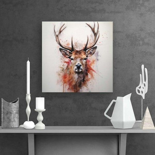 Warren Reed Watercolour Splashart Stag Face Canvas