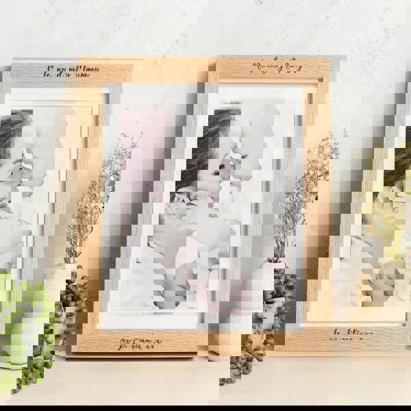 MijMoj Design Personalised Solid Oak Picture Frame with Mount - Natural Finish