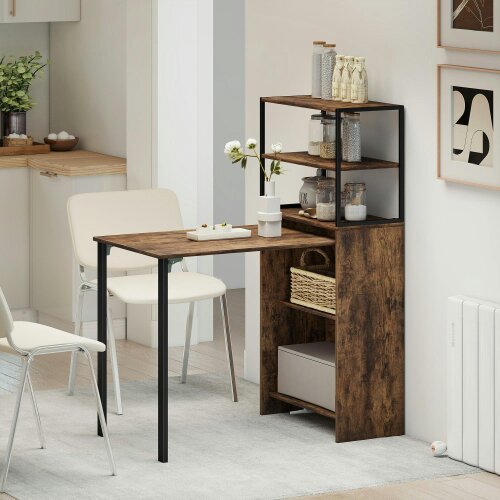 Wyld Haus Serana 105cm Wooden Brown Folding Work Table With Integrated Shelving