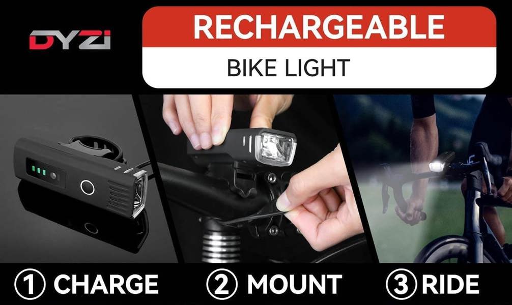 Dyzi USB Rechargeable Bike Front Light: 4 Modes Daylight Sensor