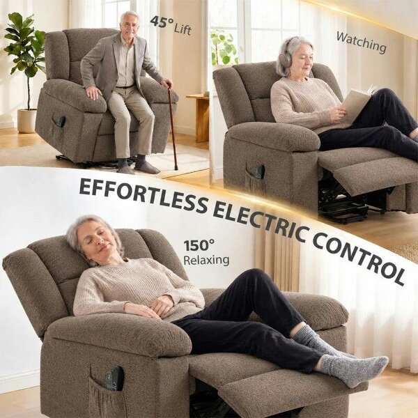 Oversized Riser Recliner Chair with Massage and Heat, Power Lift Recliner for Elderly with Wide Seat and Back, Brown
