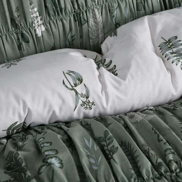 Smart Living Reversible Polycotton Fern Rouched Duvet Cover and Pillowcase Set