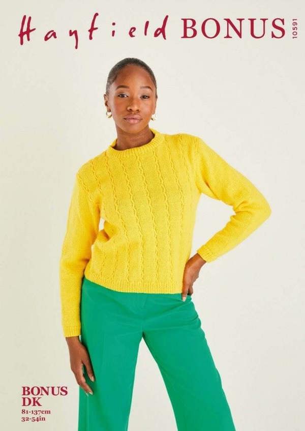Hayfield Bonus DK Knitting Pattern 10591, Sweaters for Women, 32 - 54 Inches - Intermediate