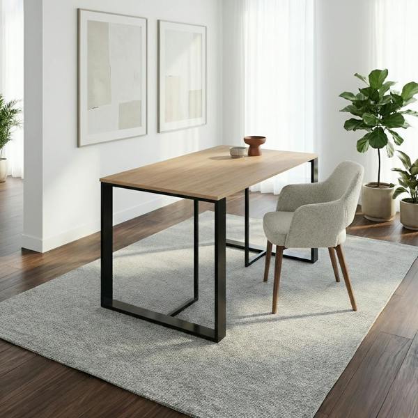 Decortie Modern Lenora Dining Table 140x80cm, 6 Seater Kitchen Table for Room, Particleboard with Metal Legs