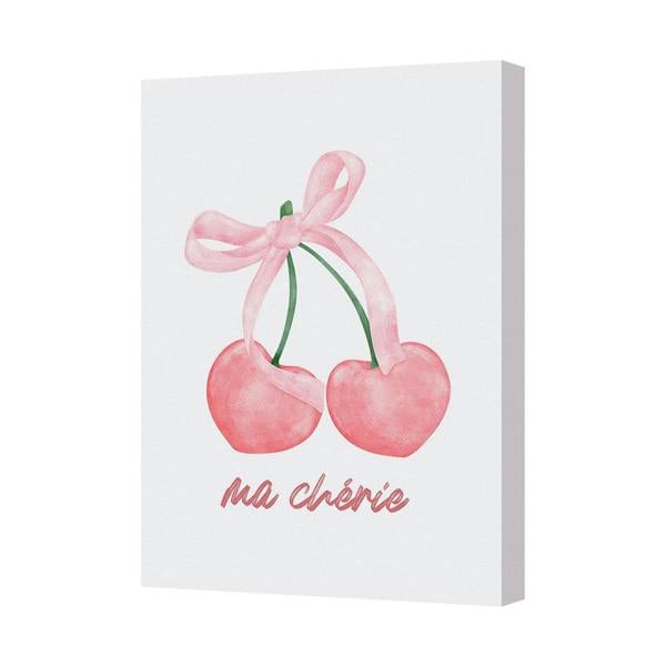 Benjamin Tate Design Cherries Canvas Art Print With Pink Ribbon Ma Cherie