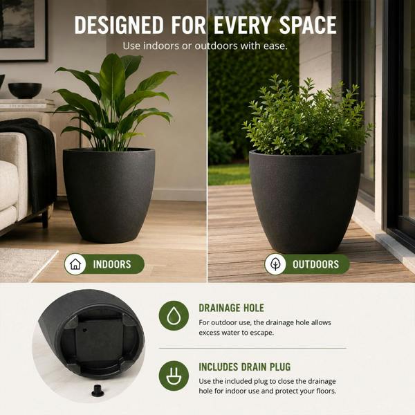 Nicoman Madison Black Smooth Recycled Rubber Plant Pot