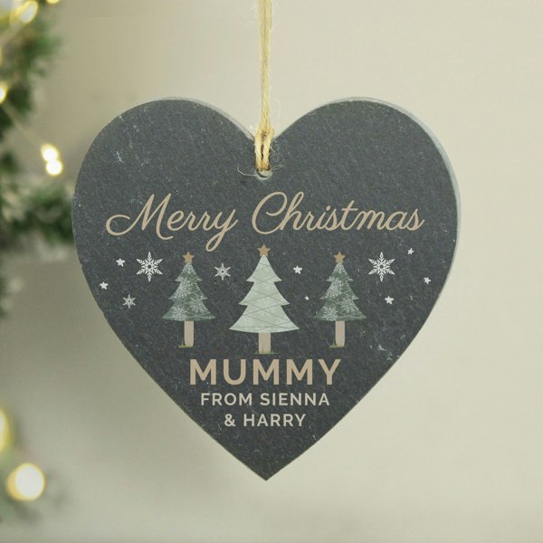 Personalised Memento Company Personalised Christmas Tree Slate Heart Ornament