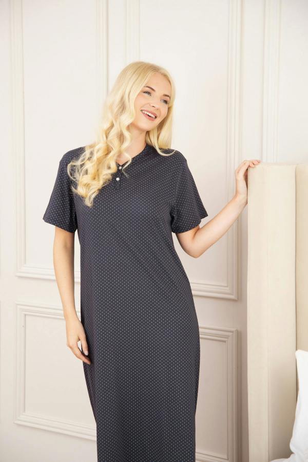 Camille Womens 100% Organic Cotton Classic Full Length Short Sleeved Nightdress