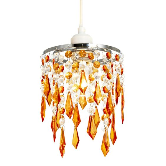 Happy Homewares Modern Waterfall Pendant Shade with Clear and Orange Acrylic Drops