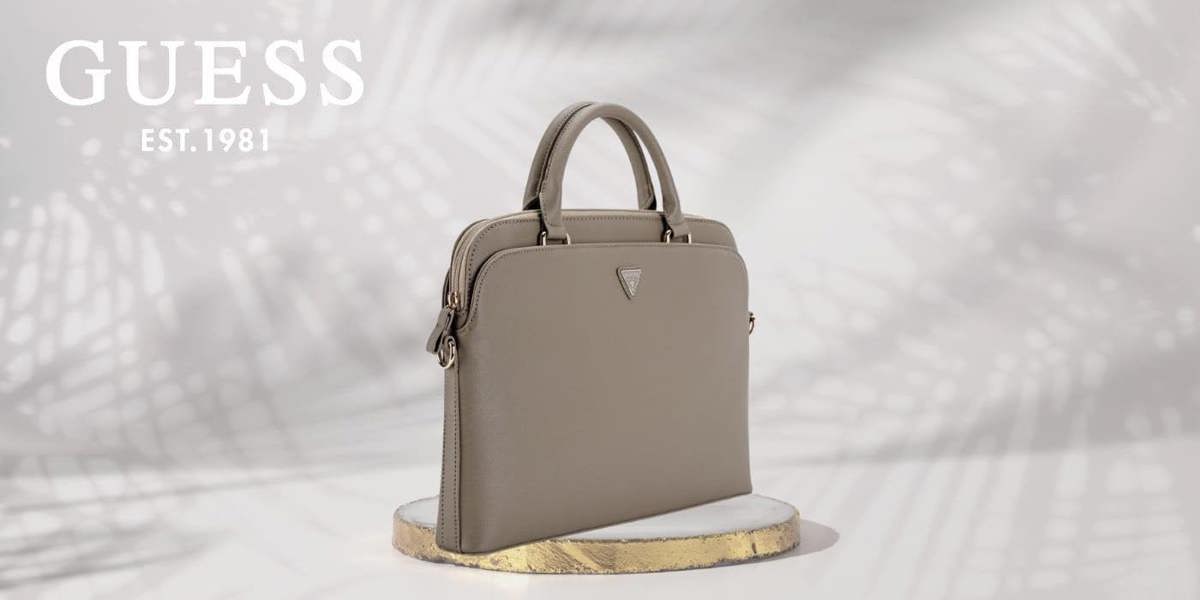 Guess Grained Triangle Logo Zipper Pocket 15" Laptop Bag Brown - GUCB15PGTSPSW