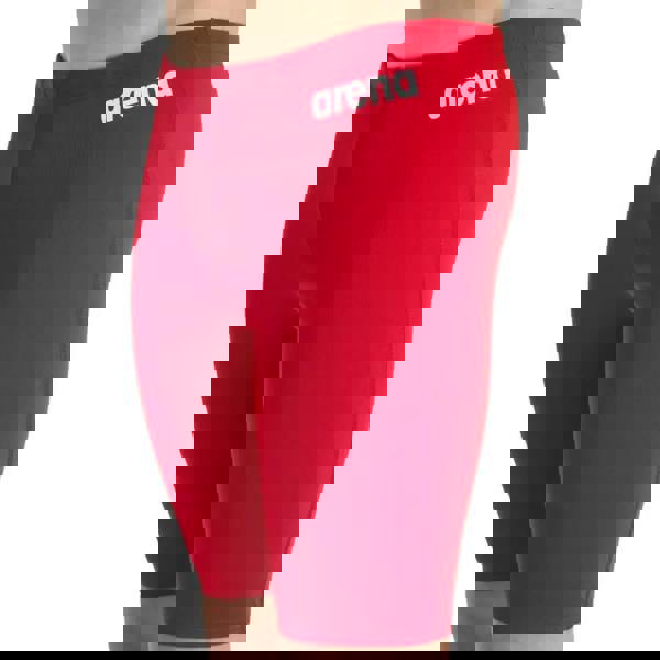 Red Arena boys team solid swim jammer trunks with white logo