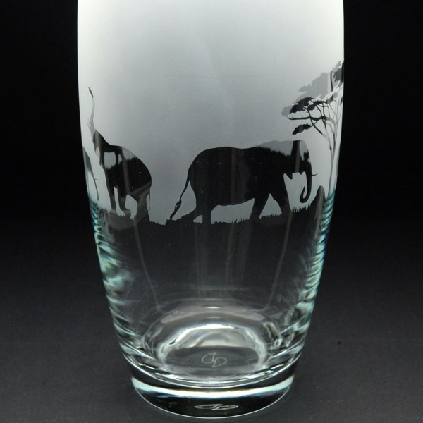 Glyptic Glass Art Elephant Glass Botanica Vase - Hand Etched/Engraved Gift