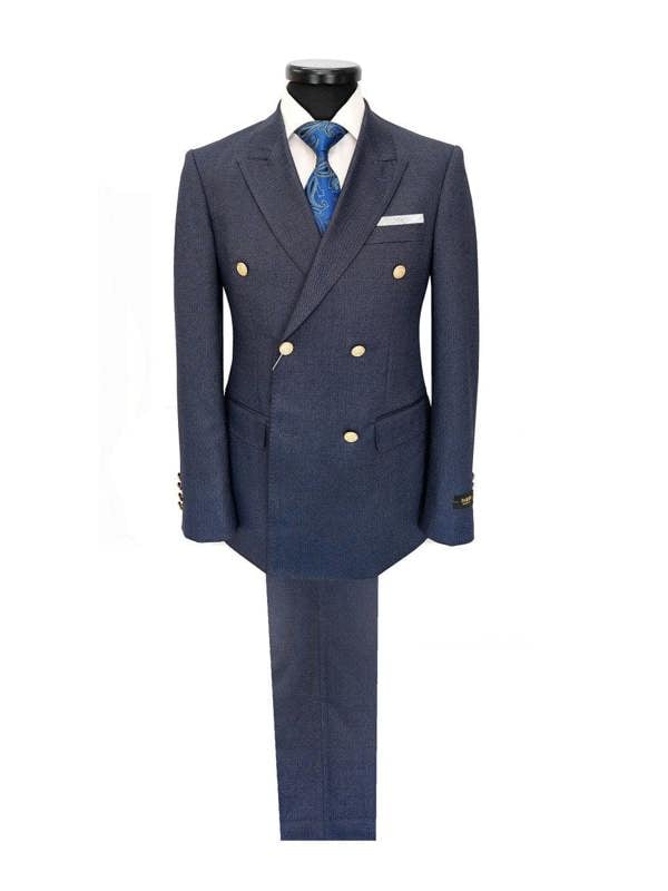 Men's Navy Double-Breasted Suit With Gold-Tone Buttons