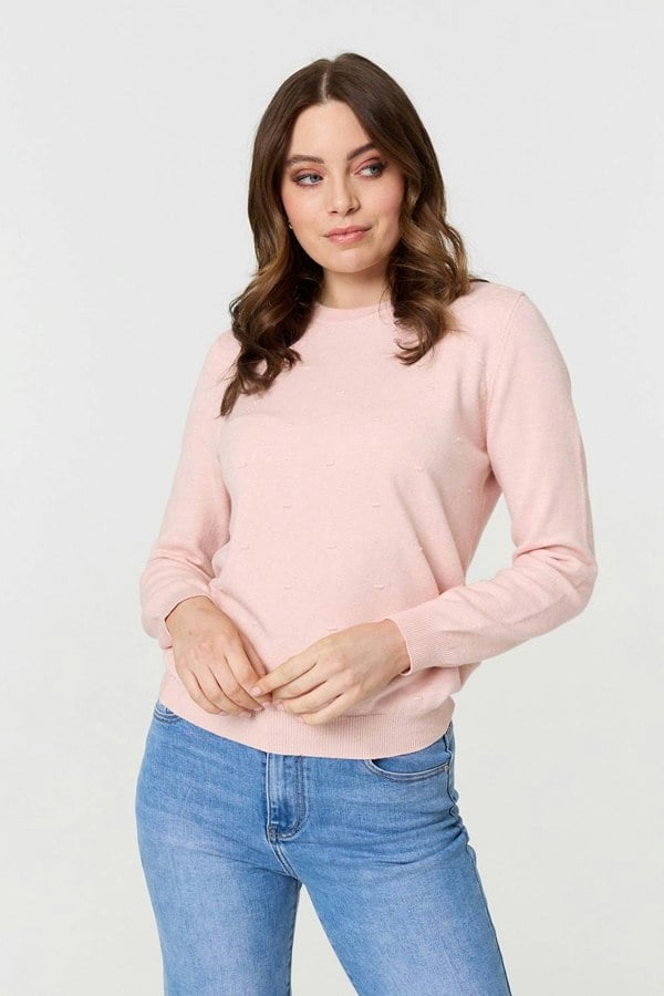 Pink | Textured  Soft Knit Long Sleeve Jumper
