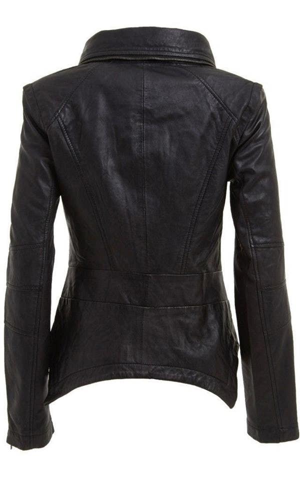 Infinity Leather Womens Detachable Collar Leather Biker Jacket-Rosario