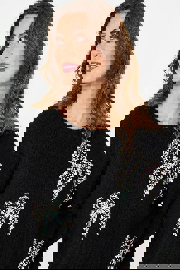 Black | Sequin Bow Detail Drop Shoulder Jumper
