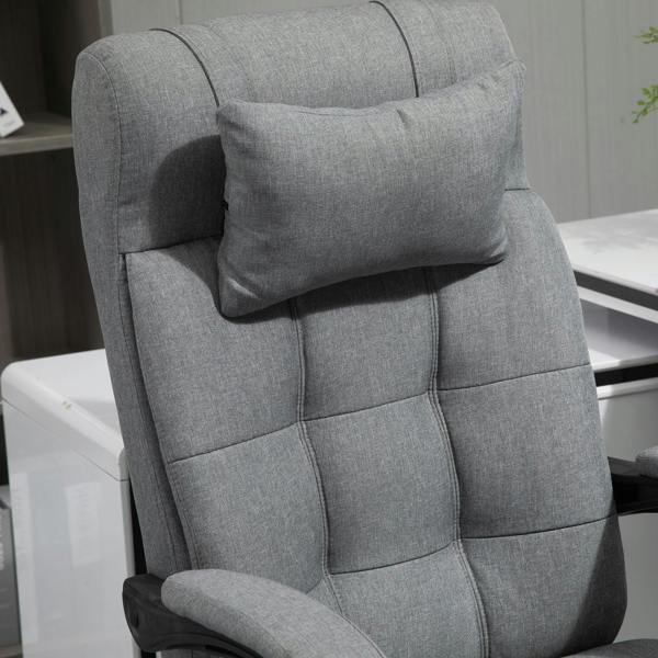 Light grey padded office chair back with quilted panel and thick headrest cushion