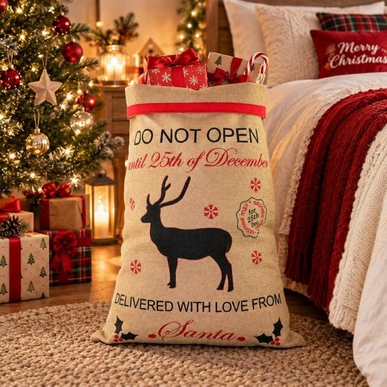 Shatchi 12Pcs Large Santa Sacks Christmas Hessian Gift Bag Stocking Filler, 70x50cm