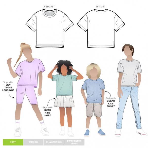 Style Arc Sewing Pattern Kids Hayden Tee - Tops for Kids, Teenagers - Easy