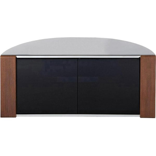 MDA Designs Sirius 850 Cabinet Remote Friendly BeamThru Glass Door Gloss Black with Walnut/Oak Reversible Panels for TVs up to 40" TV Stand