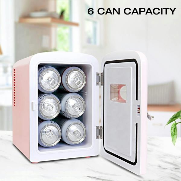 Koolatron 4L Mini Fridge For Bedrooms 6 Can Table Top 12V Portable Cooler Skincare Pink