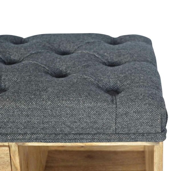 Wyld Haus Palermo Black Tweed Drawer and Storage Shelf Shoe Bench