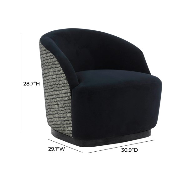 Furniture Edit Reese Black Velvet Swivel Accent Occasional Chair