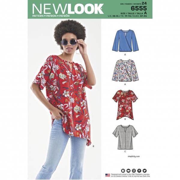 New Look Sewing Pattern 6555, Tops for Women, A (XS-S-M-L-XL) - Easy