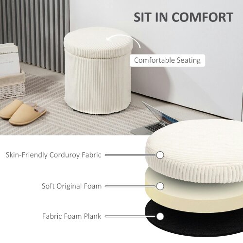 Wyld Haus Rokael Round Beige Corduroy Storage Footstool With Removable Lid