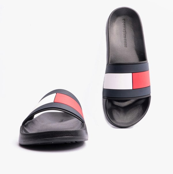 Tommy Hilfiger FLAG Mens Poolside Logo Sliders Desert Black