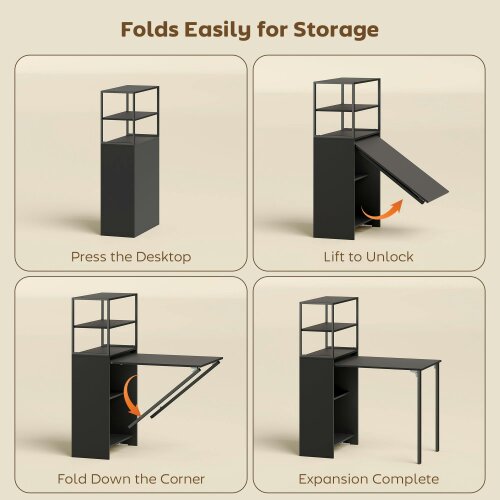 Wyld Haus Serana 105cm Wooden Black Folding Work Table With Integrated Shelving