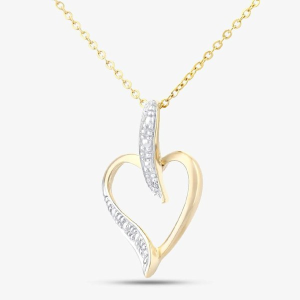 T. H. Baker 9ct Yellow Gold Diamond Heart Pendant Necklace PP03816Y