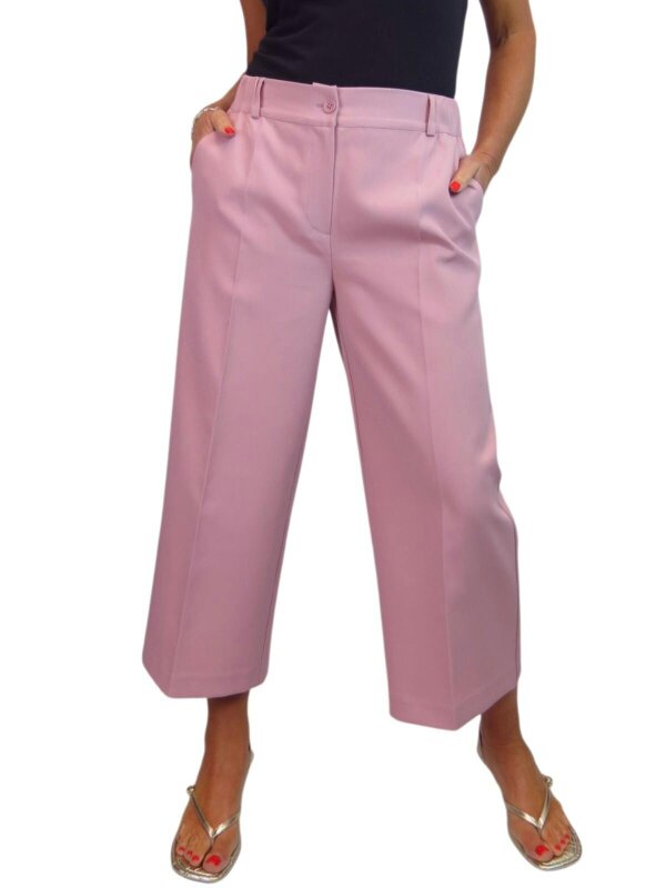 Paulo Due Womens Wide Leg Cropped Tailored Trousers - Pink