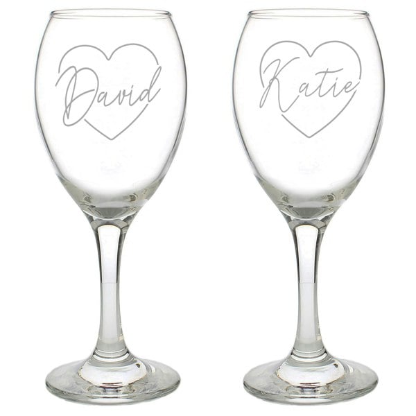 Personalised Memento Company Personalised Heart Name Wine Glass Set