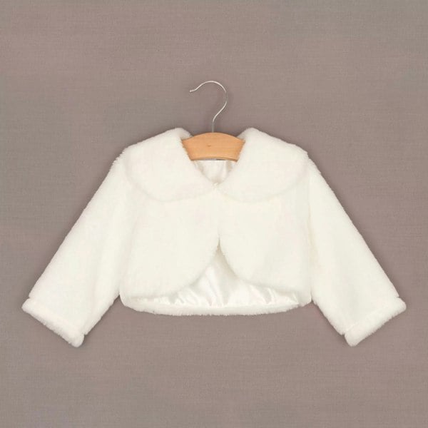 Girls white faux fur bolero with collar