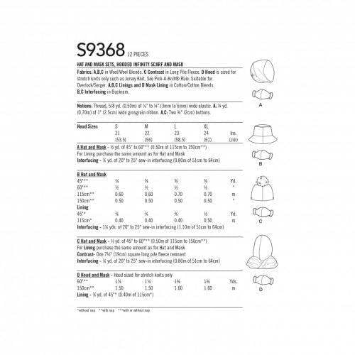 Simplicity Sewing Pattern 9368, Headwear A (S-M-L-XL) - Intermediate
