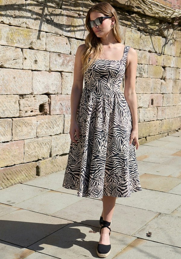 Hayley Corset Inspired Zebra Print Midi Dress In Multi - image 2