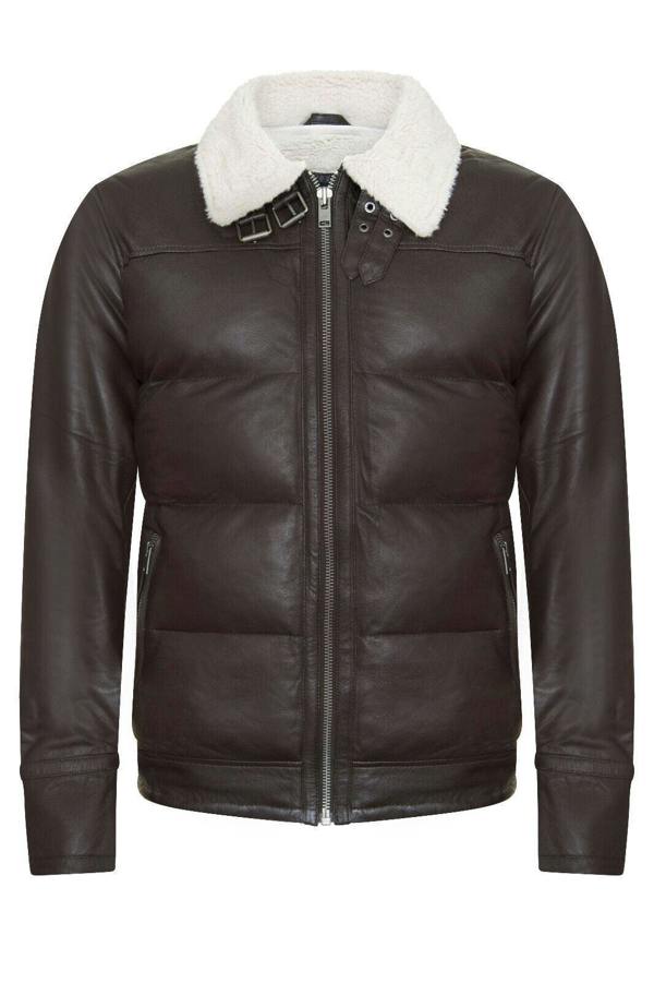 Infinity Leather Men's Leather Quilted Biker Puffer Jacket - Brasília