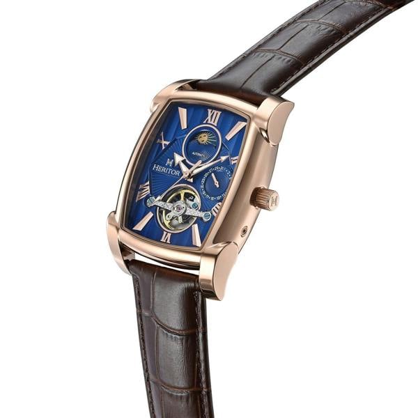 Heritor Automatic Valentin Leather-Band Watch w/Date - Rose Gold/Brown - HERHS4404