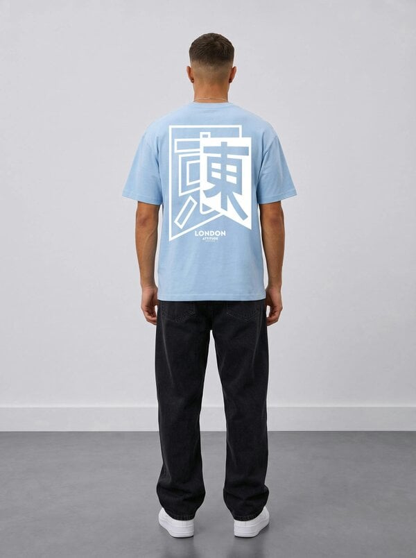 London Attitude Japanese Inspired Premium Organic Cotton Relaxed Fit T-Shirt - Sky Blue