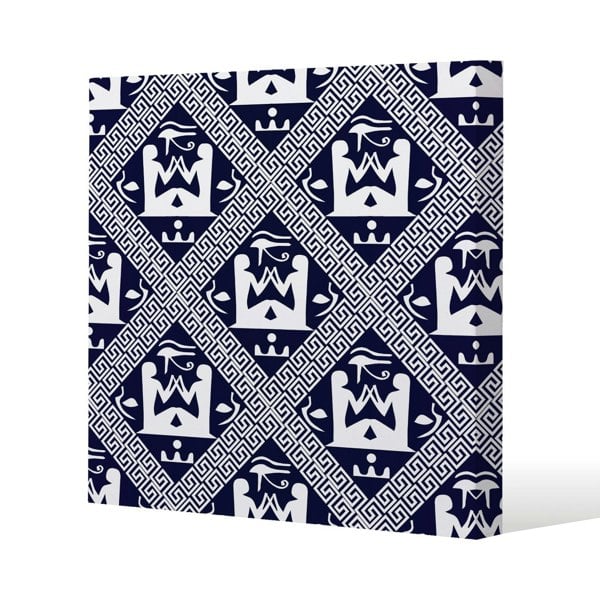 Benjamin Tate Design Egyptian Hieroglyphs in Navy Slim Style Canvas Print  30x30cm , 15mm Slim Real wood.