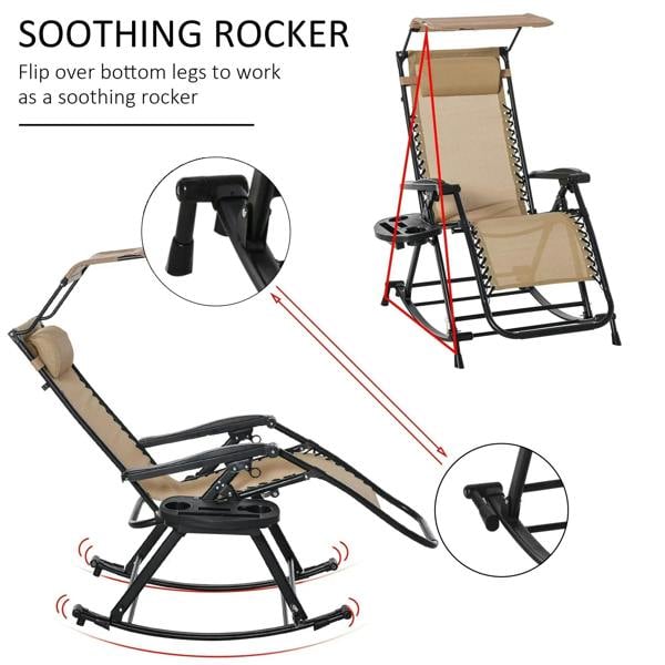 Beige rocking sun lounger chair with flip-over rocker legs and adjustable seating frame