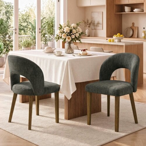 HOMCOM Modern Dining Chairs Set of 2 with Padded Seat, Backrest, Dark Grey