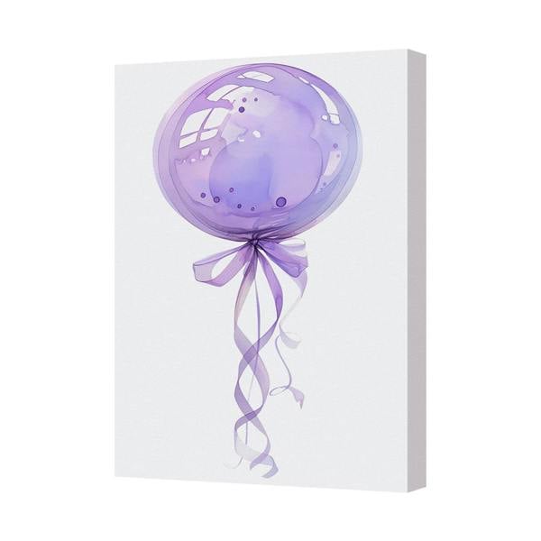 Benjamin Tate Design Purple Balloon Canvas Wall Art With Ribbon Bow Modern Decor