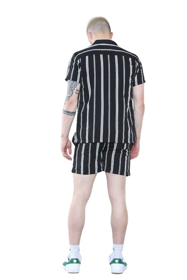 Men's Black Striped Shirt and Shorts Set