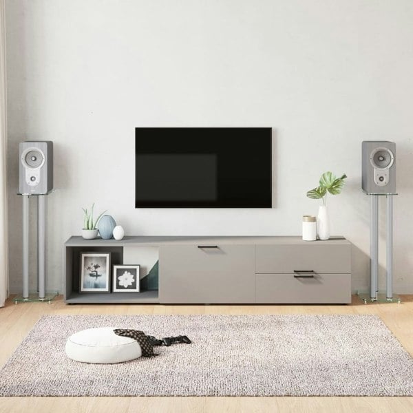 Berkfield Speaker Stands 2 pcs Silver Tempered Glass 3 Pillars Design