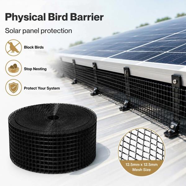 Mountview Bird Proofing Mesh Set PVC 60 Fixing Clips 30m for Solar Panel Black