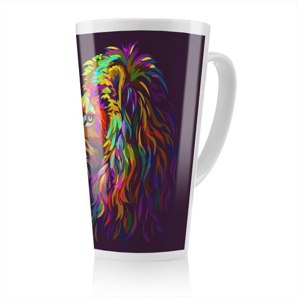 Benjamin Tate Design lion's head on a purple background in popart style Designer Latte Mug