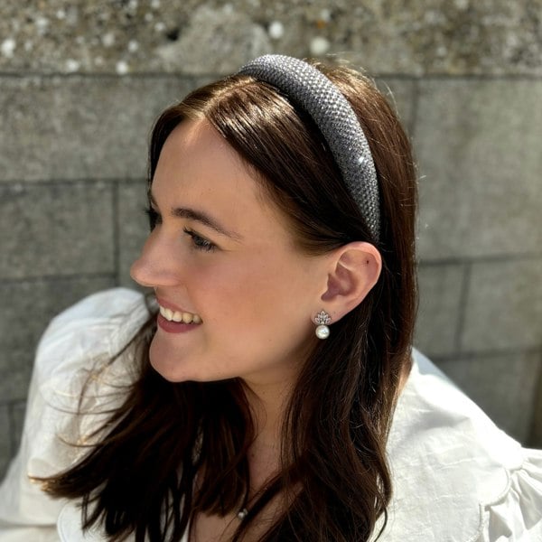 Grey Sparkly Hair Band, Padded Headband, Grey Glitter Headband For Women, Statement Padded Hair Accessory, Elegant Sparkly Hairband, Vintage Inspired Grey Headpiece